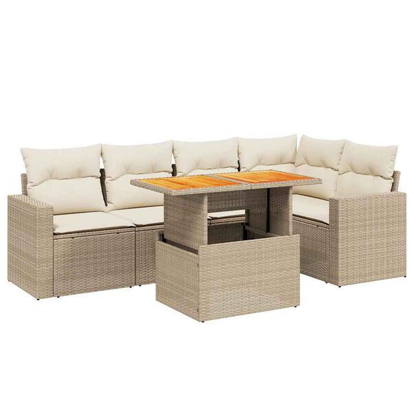 vidaXL Salon de jardin avec coussins 6 pcs beige r&eacute;sine tress&eacute;e