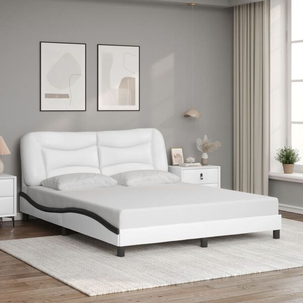 vidaXL Cadre de lit avec LED sans matelas Hvar blanc et noir 160x200 cm