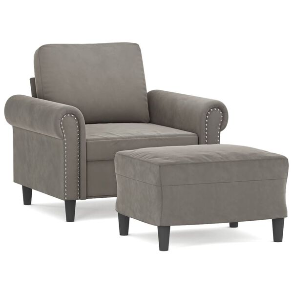 vidaXL Fauteuil avec repose-pied Gris clair 60 cm Velours