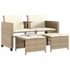 vidaXL Canap&eacute; de jardin 2 places avec table et tabourets beige rotin