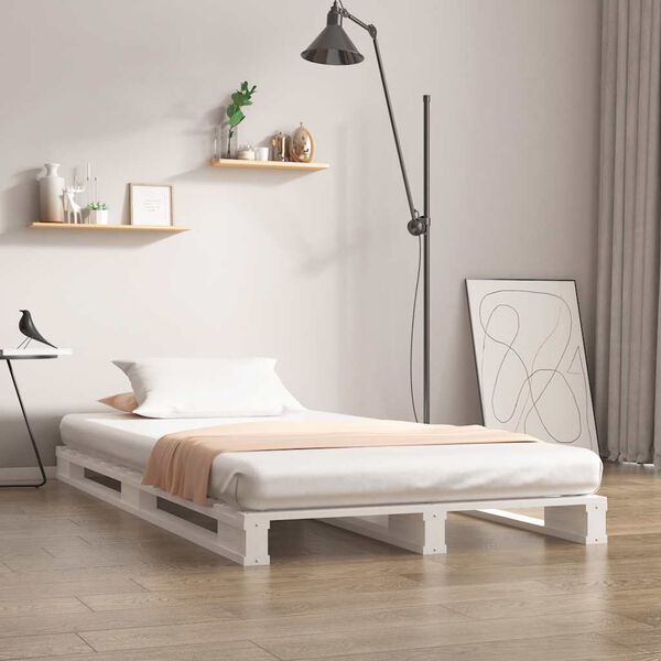 vidaXL Lit de palette blanc 100x200 cm bois de pin massif