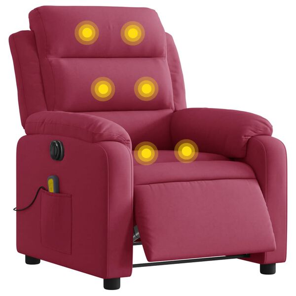 vidaXL Fauteuil inclinable massage &eacute;lectrique rouge bordeaux velours
