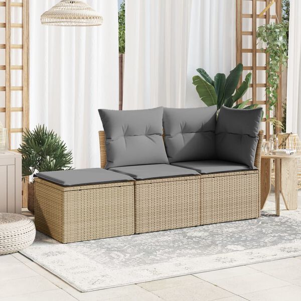 vidaXL Tabouret de jardin avec coussin beige 55x55x37cm résine tressée