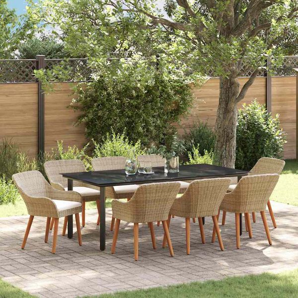 vidaXL Ensemble de salle à manger pour jardin 9 pcs Beige polyrotin