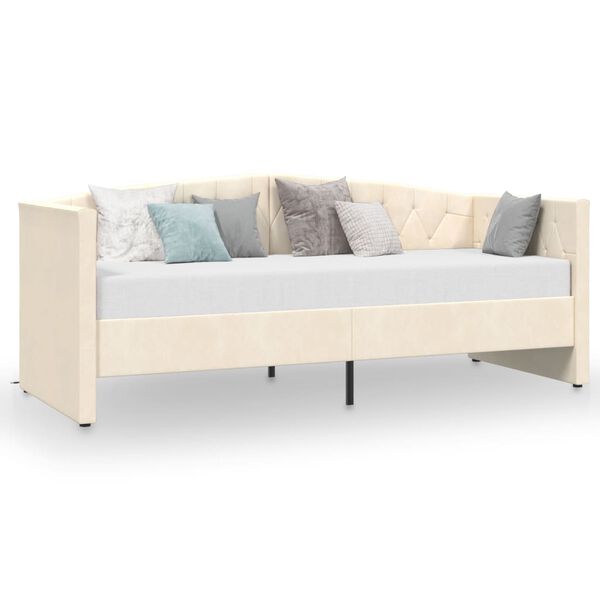 vidaXL Lit avec matelas et USB Cr&egrave;me Velours 90x200 cm