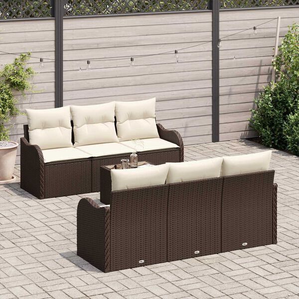 vidaXL Ensemble de canap&eacute; de jardin avec coussin 7 pcs Marron et Cr&egrave;me