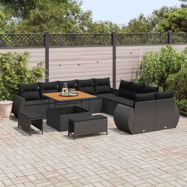 vidaXL Ensemble de canap&eacute; de jardin avec coussin 13 pcs Noir