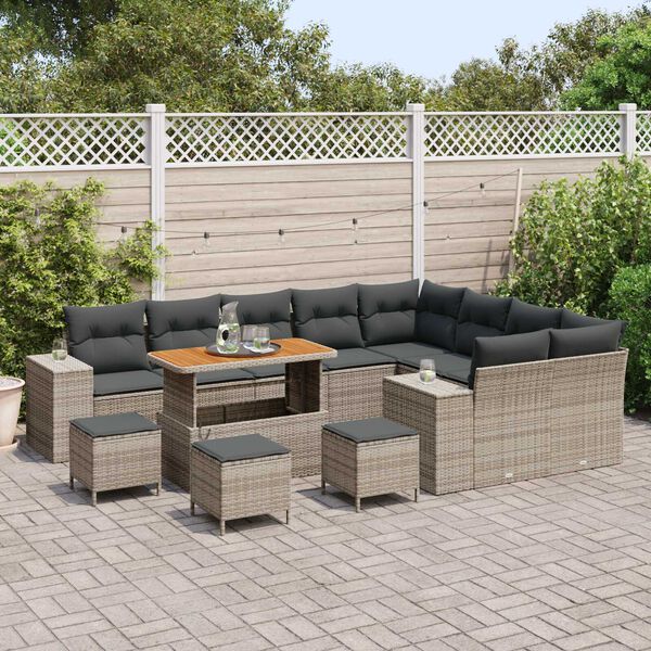 vidaXL Ensemble de canap&eacute; de jardin avec coussin 13 pcs Gris polyrotin