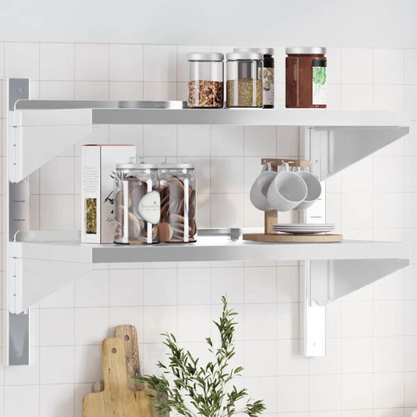 vidaXL &Eacute;tag&egrave;re murale &agrave; 2 niveaux 75x40x60 cm argent&eacute; acier inoxydable