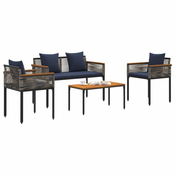 vidaXL Ensemble de meubles d'ext&eacute;rieur 4 pcs Gris et bleu marine