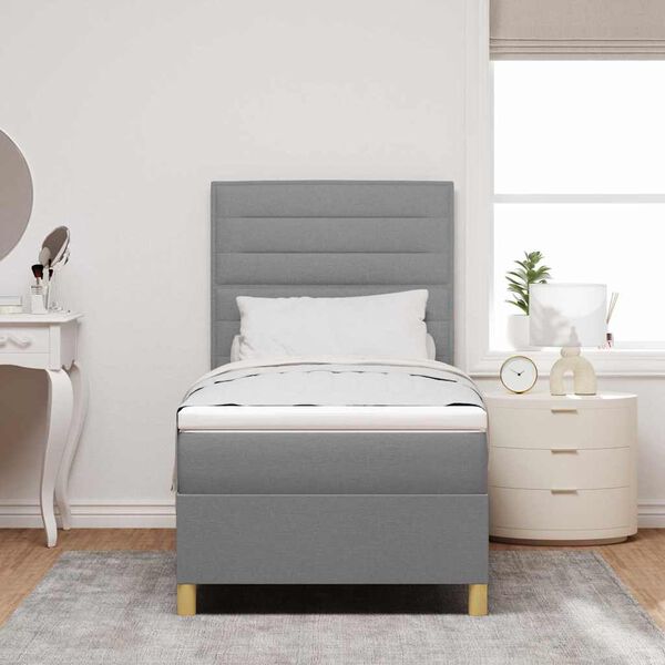 vidaXL Lit &agrave; ressort LED avec matelas Gris clair 80 x 200 cm tissu