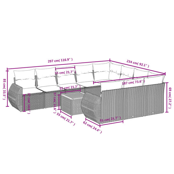 vidaXL Salon de jardin 11 pcs avec coussins gris r&eacute;sine tress&eacute;e