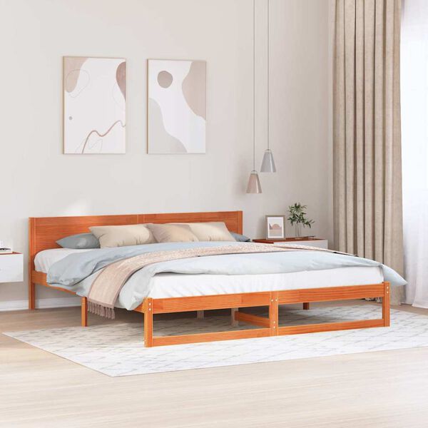 vidaXL Cadre de lit avec t&ecirc;te de lit Brun cire 180 x 200 cm Pin massif