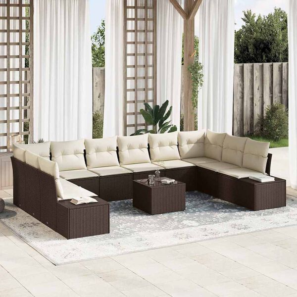 vidaXL Ensemble de canap&eacute; de jardin 10 pcs Marron et Cr&egrave;me Polyrotin