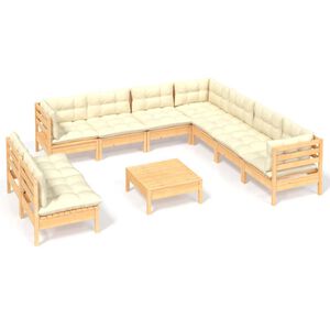 vidaXL Salon de jardin 10 pcs avec coussins cr&egrave;me bois de pin massif
