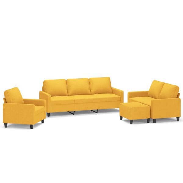vidaXL Ensemble de canap&eacute;s 4 pcs avec coussins Jaune clair Tissu