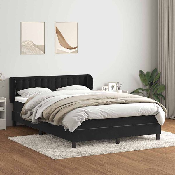 vidaXL Sommier &agrave; lattes de lit avec matelas noir 140x210 cm velours