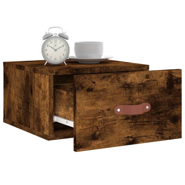 vidaXL Table de chevet murale ch&ecirc;ne fum&eacute; 35x35x20 cm