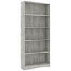 vidaXL Biblioth&egrave;que &agrave; 5 niveaux Gris b&eacute;ton 80x24x175cm Bois ing&eacute;nierie