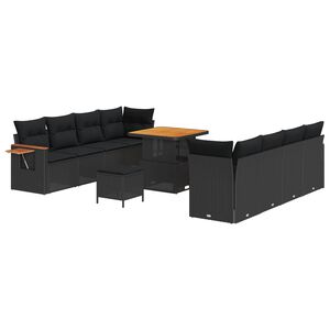 vidaXL Ensemble de canap&eacute; de jardin 12 pi&egrave;ces 10-Nombre de places Noir