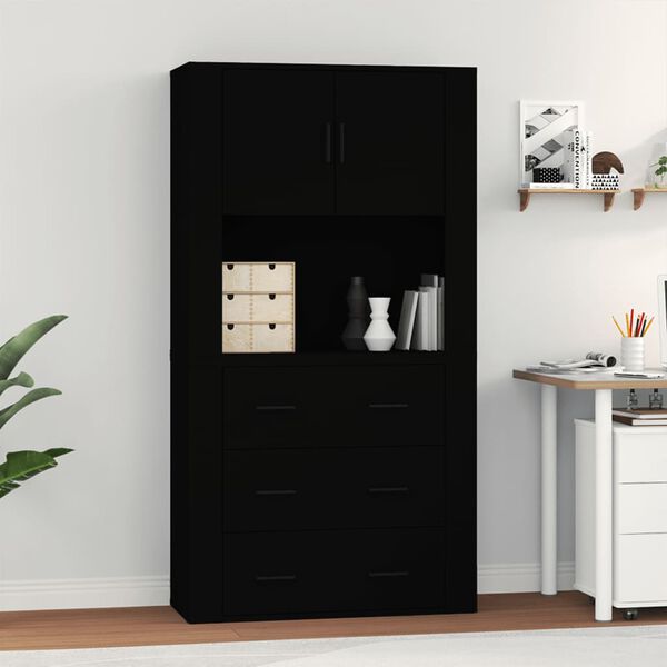 vidaXL Buffet haut Noir Bois d'ing&eacute;nierie