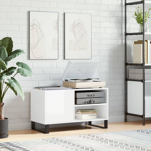 vidaXL Armoire &agrave; disques blanc brillant 85x38x48 cm bois d'ing&eacute;nierie