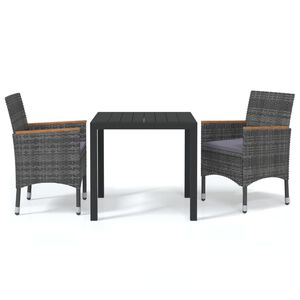 vidaXL Ensemble &agrave; manger de jardin coussins 3pcs R&eacute;sine tress&eacute;e Gris