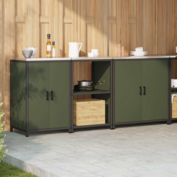 vidaXL Ensemble de rangement cuisine avec &eacute;tag&egrave;re 3 pcs Vert olive
