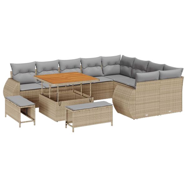 vidaXL Ensemble de canap&eacute; de jardin 12 pcs Beige polyrotin