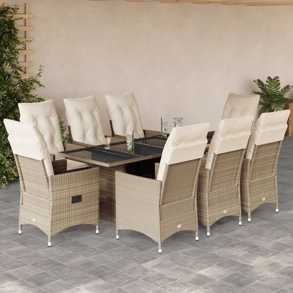 vidaXL Ensemble &agrave; manger de jardin et coussins 9 pcs beige Poly rotin