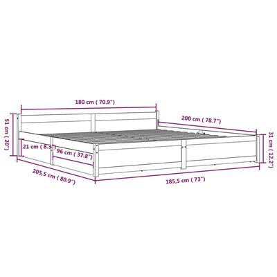 vidaXL Cadre de lit avec tiroirs Marron miel 180x200 cm Super King