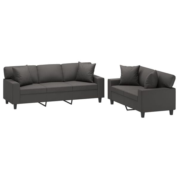 vidaXL Ensemble de canap&eacute;s 2 pcs oreillers et coussins Gris Similicuir