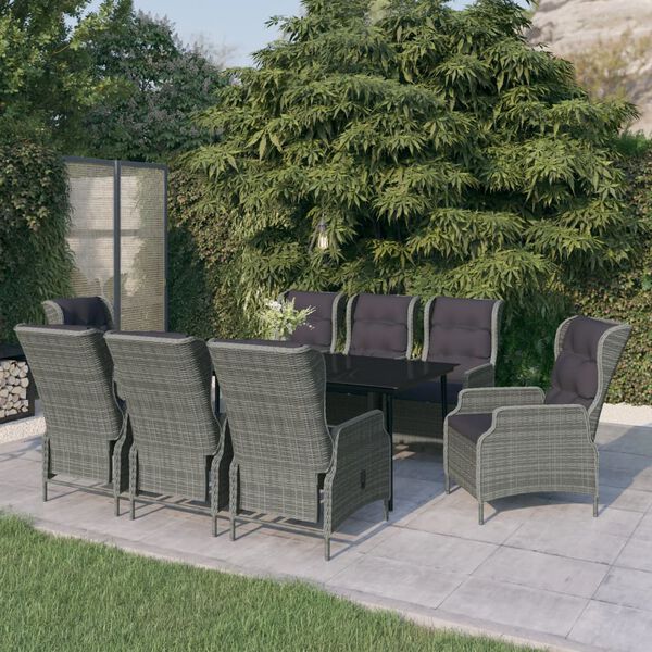 vidaXL Ensemble &agrave; manger de jardin 9 pcs Gris clair