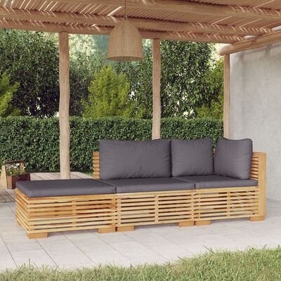 vidaXL Salon de jardin 3 pcs avec coussins Bois de teck solide