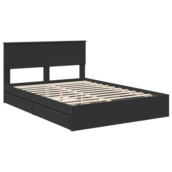 vidaXL Lit de Rangement Noir 150 x 200 cm Bois d'ing&eacute;nierie