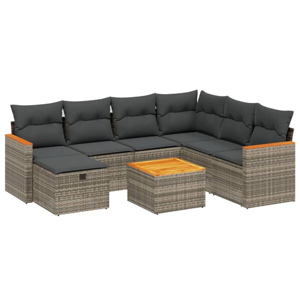 vidaXL Salon de jardin 8 pcs avec coussins gris r&eacute;sine tress&eacute;e
