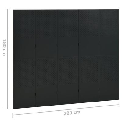 vidaXL Cloison de séparation 5 panneaux Noir 200x180 cm Acier