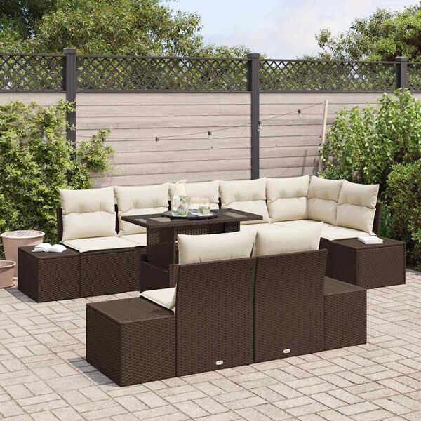 vidaXL Ensemble de canap&eacute; de jardin 9 pcs Marron et Cr&egrave;me polyrotin