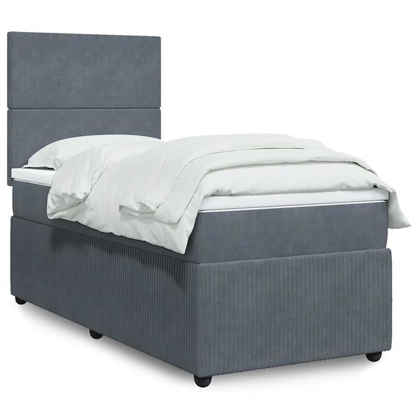 vidaXL Sommier &agrave; lattes de lit et matelas Gris fonc&eacute; 80x200 cm Velours