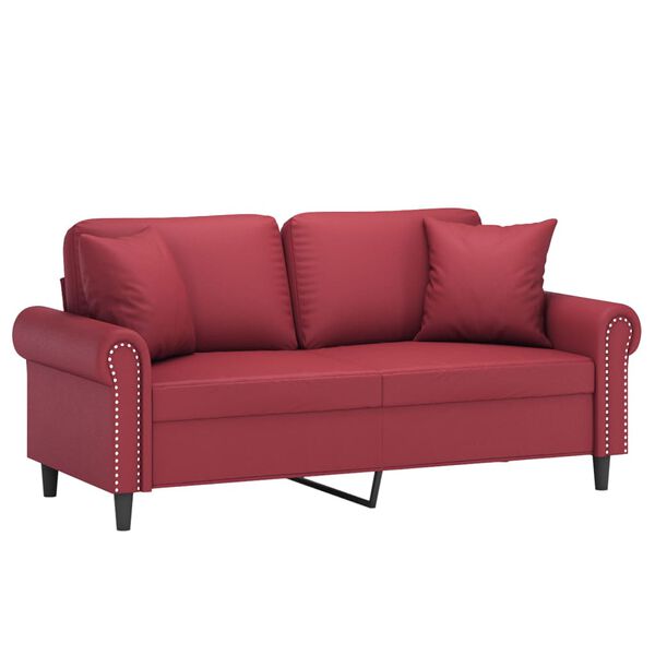 vidaXL Canap&eacute; 2 places avec oreillers bordeaux 140 cm similicuir
