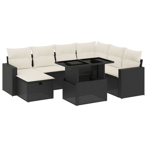 vidaXL Salon de jardin 8 pcs avec coussins noir r&eacute;sine tress&eacute;e