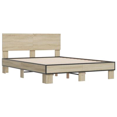 vidaXL Cadre de lit chêne sonoma 135x190 cm bois d'ingénierie et métal