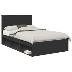 vidaXL Cadre de lit avec tiroir Noir 135 x 190 cm Bois de pin massif