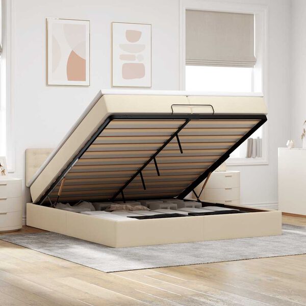 VidaXL Cadre de lit ottoman avec matelas cr&egrave;me 200x200cm tissu