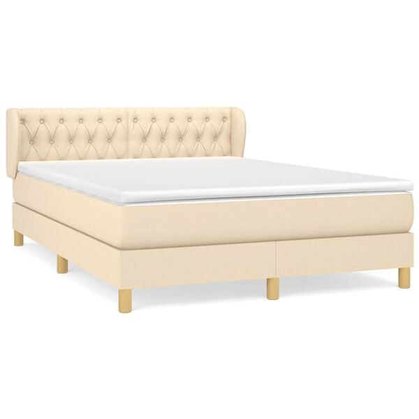 vidaXL Sommier &agrave; lattes de lit avec matelas Cr&egrave;me 140x190 cm Tissu