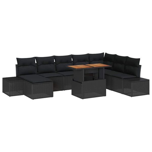 vidaXL Ensemble de salle à manger pour jardin 9 pcs Noir et Marron
