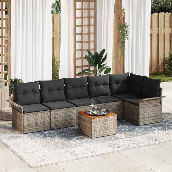 vidaXL Ensemble de canap&eacute; de jardin 7 pcs Gris Poly rotin