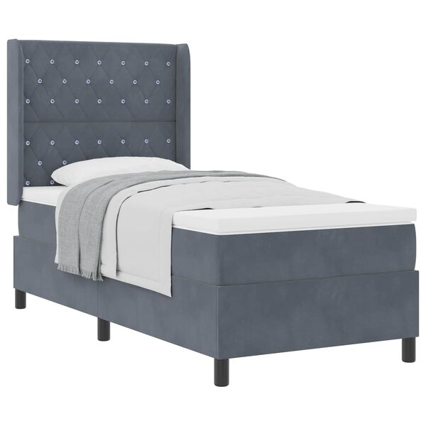 vidaXL Lit &agrave; ressorts avec matelas Gris fonc&eacute; 90 x 190 cm Velours