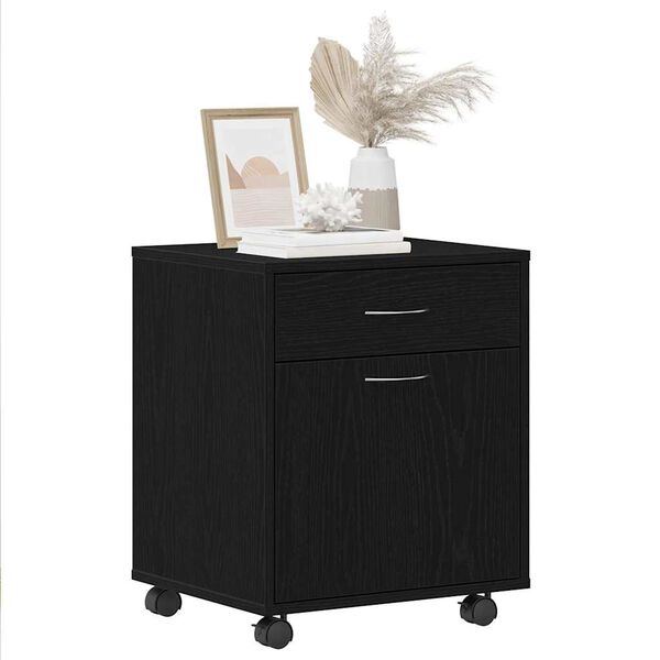 vidaXL Meuble roulant Ch&ecirc;ne noir 45 x 38 x 54 cm Bois d'ing&eacute;nierie