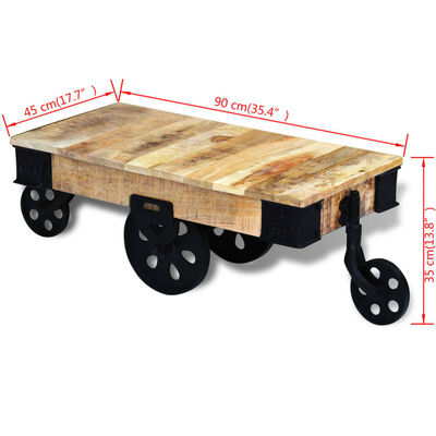 vidal XL Table basse avec roues Bois de manguier brut
